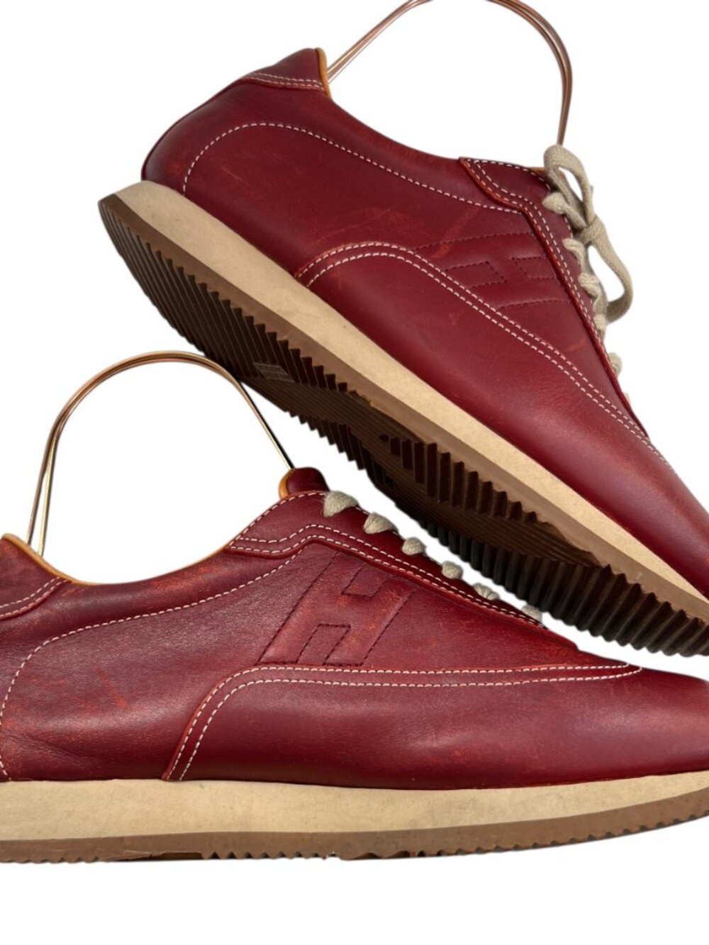 Hermes Quick leather sneakers red leather lace up 38.5 US womens 8 low top shoes - Picture 7 of 14